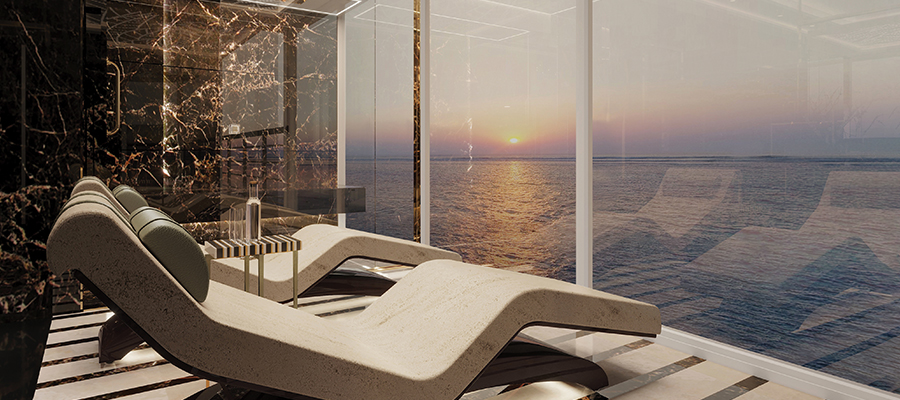 Spa-Bereich mit Blick auf das Meer auf der Seven Seas Splendor - Regent Seven Seas Cruises